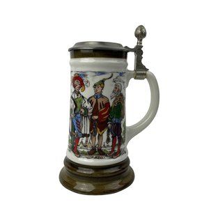 Original BMF BIERSEIDEL Milk Glass Lidded Covered Beer Stein Made In Germany